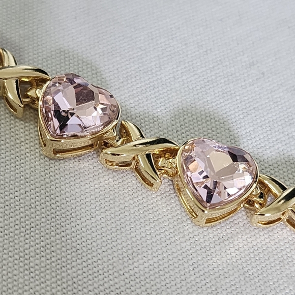 Gold Filled XO Light Pink Crystal Heart Bracelet - Picture 6 of 8